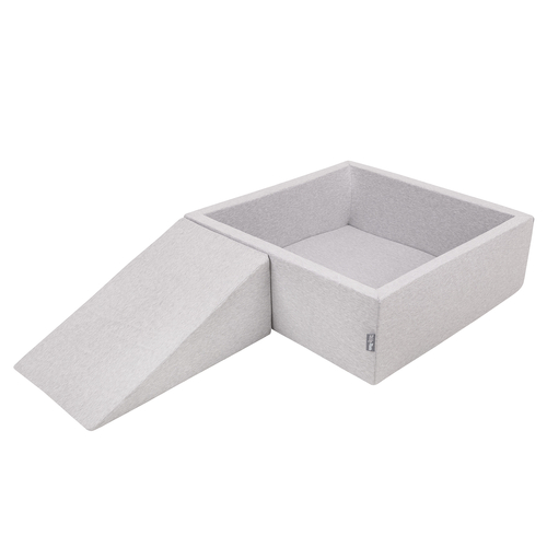 KiddyMoon Foam Playground for Kids with Square Ball pit ( ∅ 7cm/2.75In) Soft Obstacles Course and Ball Pool, Certified Made In The EU, lightgrey:pearl/grey/transparent/powderpink, Ballpit (200 Balls) + Wedge