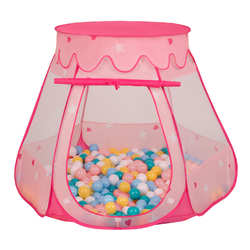 Play Tent For Kids Castle Baby Playhouse For Children With Colorful Balls Pop Up Perfect For Indoor And Outdoor Easy Set Up Includes Carry Bag, pink:white/yellow/babyblue/powder pink/turquoise, 105x90cm/100 balls