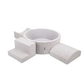 KiddyMoon Foam Playground for Kids with Round Ballpit ( ∅ 7cm/2.75In) Soft Obstacles Course and Ball Pool, Certified Made In The EU, lightgrey:grey/white/turquoise, Ballpit (300 Balls) + Version 6