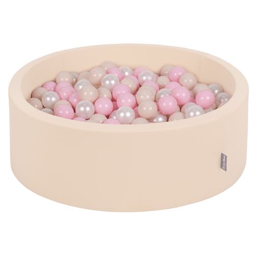 KiddyMoon Baby Foam Ball Pit with Balls ∅ 7cm / 2.75in Made in EU, Beige, 90 x 30 cm / 300 Balls