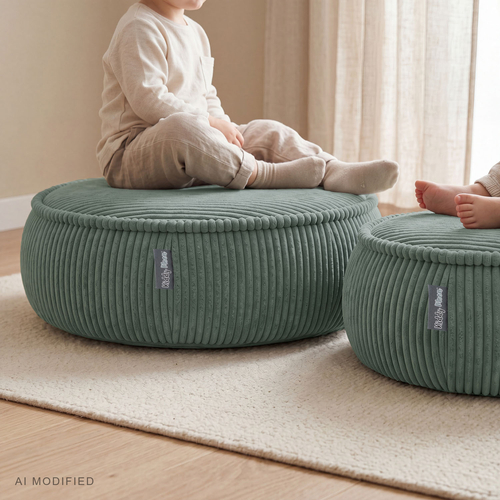 KiddyMoon Kids’ Foam Pouffe with Removable Cover, light grey, L