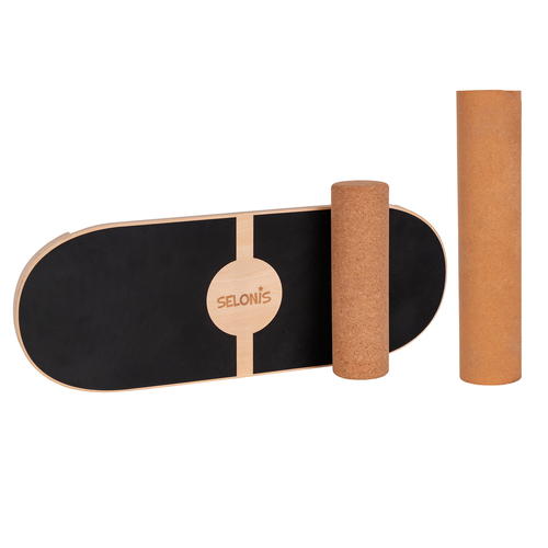 Balance Board For Adults And Kids Wooden Roller Board Gymnastics Training And Coordination Exercises Fitness Yoga Stability Sport Physiotherapy Workout - Available with mat and without mat, natural, 80x30cm + mat