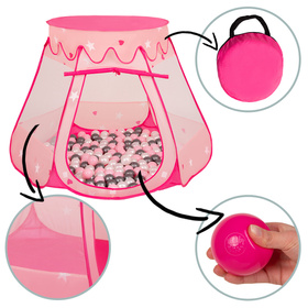 Play Tent For Kids Castle Baby Playhouse For Children With Colorful Balls Pop Up Perfect For Indoor And Outdoor Easy Set Up Includes Carry Bag, pink:powder pink-pearl-transparent, 105x90cm/200 balls
