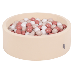 KiddyMoon Baby Foam Ball Pit with Balls ∅ 7cm / 2.75in, beige: pastel beige/ salmon/white, 90x30cm/200 balls