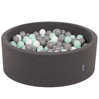 KiddyMoon Baby Foam Ball Pit with Balls ∅ 7cm / 2.75in Made in EU, dark grey:white/grey/mint, 90x30cm/200 balls