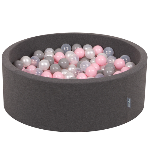 KiddyMoon Baby Foam Ball Pit with Balls ∅ 7cm / 2.75in Made in EU, Dark Grey, 90 x 30 cm / 200 Balls