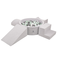 KiddyMoon Foam Playground for Kids with Round Ballpit ( ∅ 7cm/2.75In) Soft Obstacles Course and Ball Pool, Certified Made In The EU, lightgrey:white/grey/mint, Ballpit (200 Balls) + Version 5