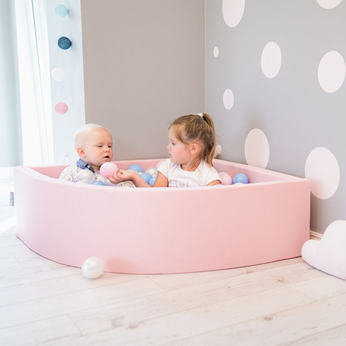 KiddyMoon Soft Ball Pit Quarter Angular ∅ 7cm / 2.75In for Kids, Foam Ball Pool Baby Playballs, Made In The EU, light grey:grey/white/pink, 90x30cm/300 balls