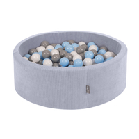 KiddyMoon Foam Ball Pit For Kids Round 90x30cm Baby Soft & Safe Toy, dark grey: grey/white/baby blue, 90x30cm/100 balls