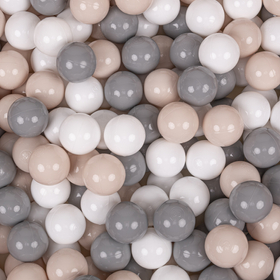KiddyMoon Soft Plastic Play Balls ∅ 7cm/2.75in Multi-colour Made in EU, pastel beige/grey/white, 700 Balls/7cm-2.75in
