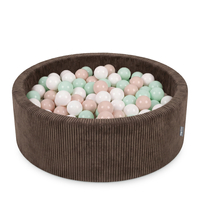 KiddyMoon Ball Pit for Baby and Toddler, Soft Play Ball Pool with ribbed Washable Cover, Brown: Pastel Beige/White/Mint, 90 x 30 cm / 200 Balls