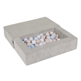 KiddyMoon Modular Foam Sofa for Children's with Balls Lightweight Sofa For Kids Room Comfortable Space-Saving with Storage Room Fabric Safe and Fun for Kids, light gray: pastel beige/pastel blue/white/pearl, Sofa + 100 Balls