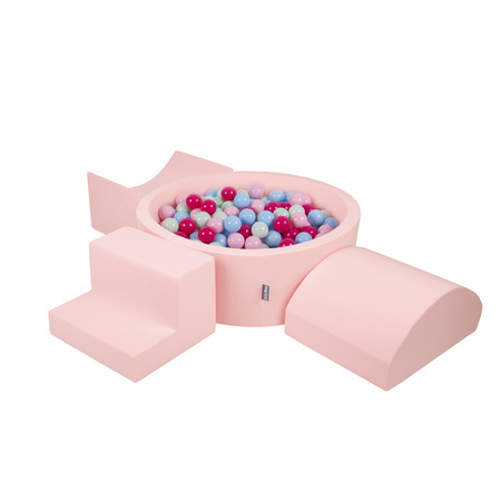 KiddyMoon Foam Playground for Kids with Round Ballpit ( ∅ 7cm/2.75In) Soft Obstacles Course and Ball Pool, Certified Made In The EU, pink:light pink/dark pink/baby blue/mint, Ballpit (200 Balls) + Version 6