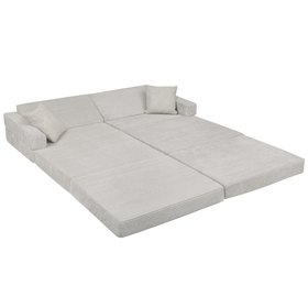 KiddyMoon Foam Sofa for Children Multifunctional Mattress Armchair Kids Foldable  Bed Folding Toddler Couch Chair for Playroom Bedroom Living Room, light grey, Sofa with 2 Pillows