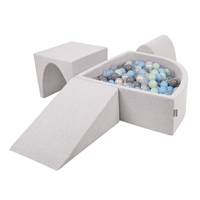 KiddyMoon Foam Playground for Kids with Quarter Angular Ballpit and Balls, lightgrey:pearl/grey/transparent/babyblue/mint, Ballpit (300 Balls) + Version 2