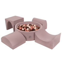 KiddyMoon Foam Playground for Kids with Round Ballpit ( ∅ 7cm/2.75In) Soft Obstacles Course and Ball Pool, Certified Made In The EU, heather: brown/copper/pastel beige/salmon, Ballpit (200 Balls) + Version 1