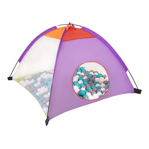 3in1 Play Tent with Tunnel Playground Ball Pit with Balls for Kids, Multicolour:grey/white/turquoise, 200 balls