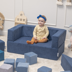 KiddyMoon Modular Foam Sofa for Children's with Balls Lightweight Sofa For Kids Room Comfortable Space-Saving with Storage Room Fabric Safe and Fun for Kids, navy blue, Sofa