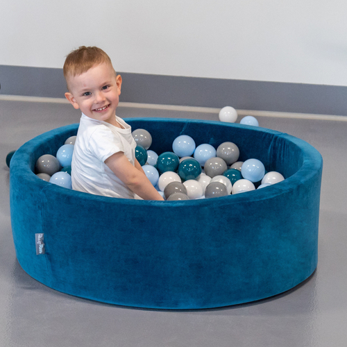 KiddyMoon Soft Plastic Play Balls ∅ 7cm/2.75in Multi-colour Made in EU, dark turquoise/greengrey/pastel blue/white