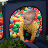 square play pen filled with plastic balls basketball, beige:pastel beige/gray/white, 400 balls