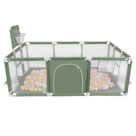 Baby Playpen Big Size Playground with Plastic Balls for Kids, green:pastel beige/pastel yellow/white/mint/powder pink, 100 balls