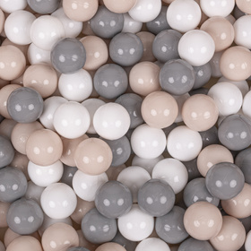 KiddyMoon Soft Plastic Play Balls ∅ 7cm/2.75in Multi-colour Made in EU, pastel beige/grey/white, 300 Balls/7cm-2.75in