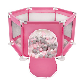 hexagon 6 side play pen with plastic balls, Pink:pearl/grey/transparent/powder pink, 200 balls