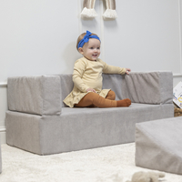 KiddyMoon Modular Foam Sofa for Children's with Balls Lightweight Sofa For Kids Room Comfortable Space-Saving with Storage Room Fabric Safe and Fun for Kids, light grey, Sofa