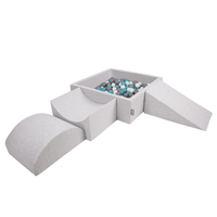KiddyMoon Foam Playground for Kids with Square Ballpit ( ∅ 7cm/2.75In) Soft Obstacles Course and Ball Pool, Made In The EU, lightgrey:grey/white/turquoise, Ballpit (300 Balls) + Version 4