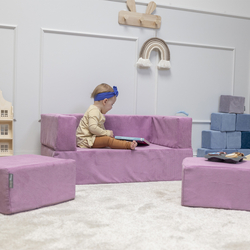 KiddyMoon Children's Foam Sofa with Wedge and Play Balls Set for Play Soft Perfect for Kids Room Lightweight Learning Relaxation Removable Covers Easy Cleaning, purple, Sofa/Wedge