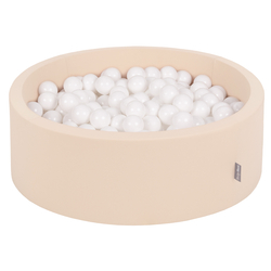 KiddyMoon Baby Foam Ball Pit with Balls ∅ 7cm / 2.75in Made in EU, Beige, 90 x 30 cm / 200 Balls