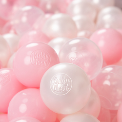 KiddyMoon Soft Plastic Play Balls ∅ 6cm / 2.36 Multi Colour Made in EU, light pink/pearl/transparent, 100 Balls/6cm-2.36in