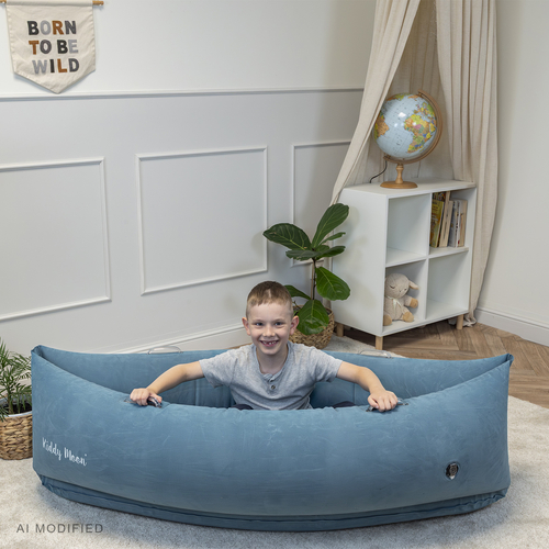 KiddyMoon Inflatable Sensory Peapod Chair For Kids With Handles And Pump, Blue, L