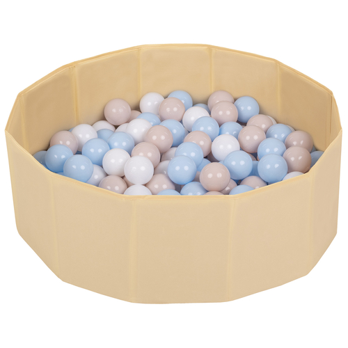 children colourfull foldable ballpit plastic balls, light beige:pastel beige/pastel blue/white, 100 balls