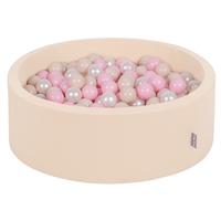 KiddyMoon Baby Foam Ball Pit with Balls ∅ 7cm / 2.75in Made in EU, Beige, 90 x 30 cm / 300 Balls