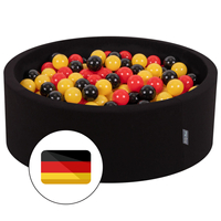 KiddyMoon Baby Foam Ball Pit with Balls ∅ 7cm / 2.75in Made in EU, Germany: black/red/yellow, 90x30cm/200 balls
