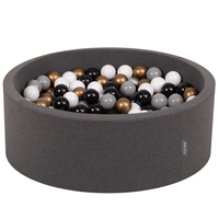 KiddyMoon Baby Foam Ball Pit with Balls ∅ 7cm / 2.75in Made in EU, dark grey:white/grey/black/gold, 90x30cm/300 balls