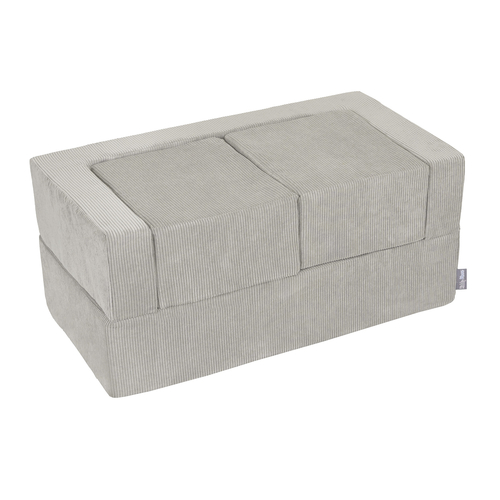 KiddyMoon Children's Foam Sofa with Two Poufs For Kids Comfortable and Lightweight Playroom Set Ribbed Fabric Removable Covers Perfect for Rest and Creative Play, light grey, Sofa/Pouf