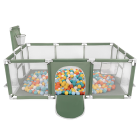 Baby Playpen Big Size Playground with Plastic Balls for Kids, green:white/yellow/orange/babyblue/turquoise, 400 balls