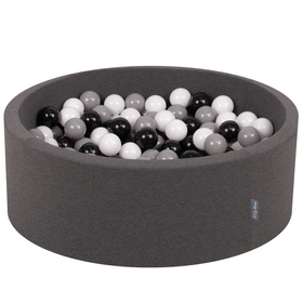 KiddyMoon Baby Foam Ball Pit with Balls ∅ 7cm / 2.75in Made in EU, dark grey:white/black/grey, 90x30cm/200 balls