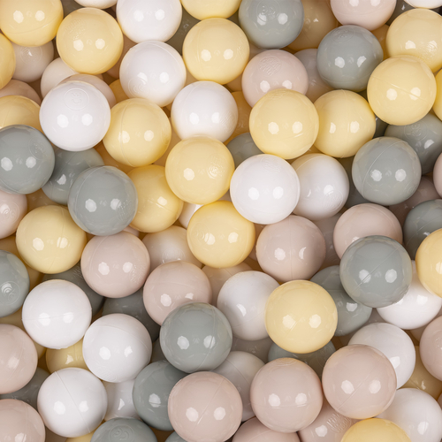 KiddyMoon Foam Ball Pit with Balls for Babies and Toddlers, Soft Sensory Play, Durable Removable Cover, Safe, sage: pastel beige/green-grey/pastel yellow/white, 90 x 30 cm / 200 Balls