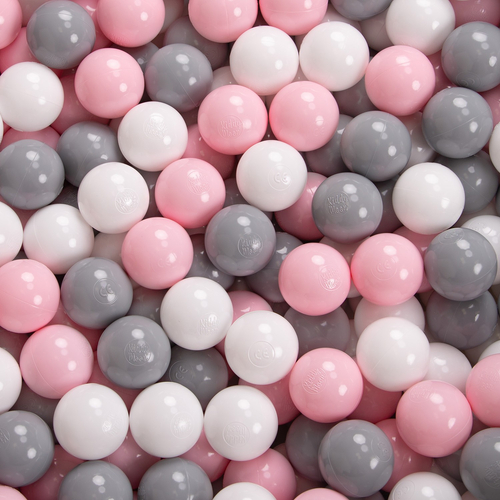 KiddyMoon Baby Foam Ball Pit with Balls ∅ 7cm / 2.75in Made in EU, light grey:white/grey/light pink, 90 x 30 cm / 300 Balls