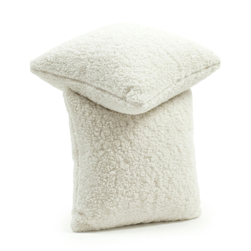 KiddyMoon Set Of Two Square Pillows Teddy Fleece Nursery Cushions, creamy, 2 Pillows