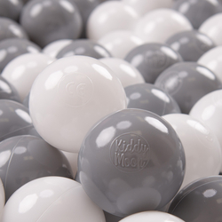 KiddyMoon Soft Plastic Play Balls ∅ 7cm/2.75in Multi-colour Made in EU, white/grey, 100 Balls/7cm-2.75in
