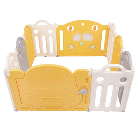 Playpen Box Foldable for Children with Plastic Colourful Balls, white-yellow: white-yellow-pink-babyblue-turquoise, 8 + 2 Panels/200 Balls