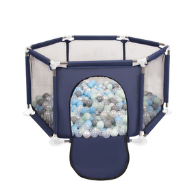 hexagon 6 side play pen with plastic balls, Blue:pearl/grey/transparent/babyblue/mint, 400 balls