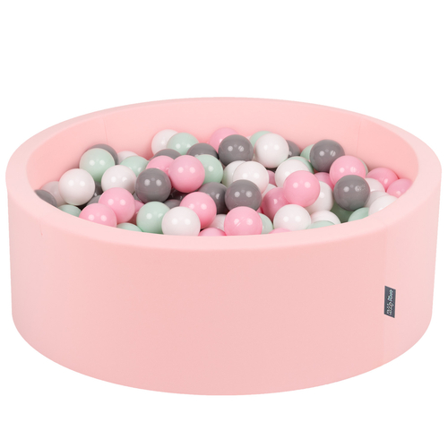 KiddyMoon Baby Foam Ball Pit with Balls ∅ 7cm / 2.75in Made in EU, pink:white/grey/mint/powder pink, 90x30cm/300 balls