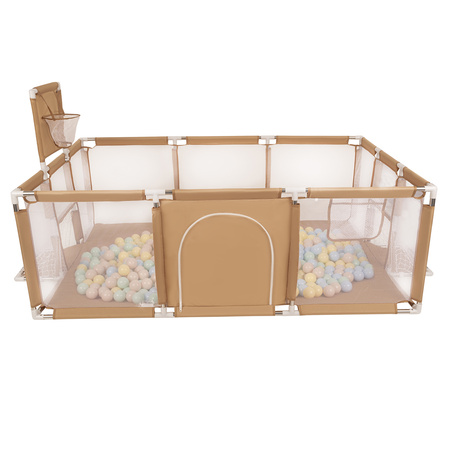 Baby Playpen Big Size Playground with Plastic Balls for Kids, beige:pastel beige/pastel blue/pastel yellow/mint, 200 balls