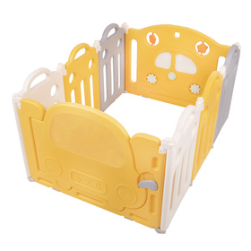 Playpen Box Foldable for Children with Plastic Colourful Balls, white-yellow: white-yellow-babyblue-powder pink-turquoise, 6 + 2 Panels/200 Balls