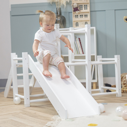 KiddyMoon wooden playground with a slide for kids, White, UNI